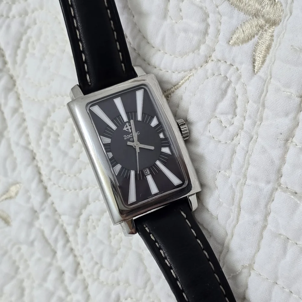 Rare Zodiac Tank Men's Watch ZO3401 Classic Line Black Dial Swiss Made Sunbeam